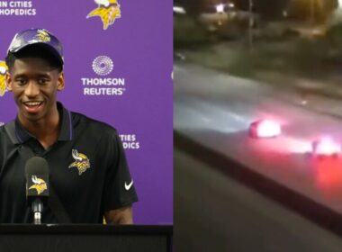 Minnesota Vikings rookie WR Jordan Addison driving a Lamborghini at 140 mph on the freeway