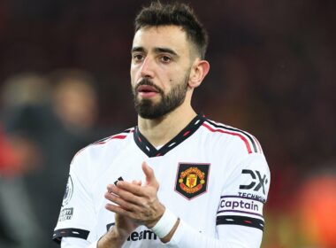 Bruno Fernandes celebrates a goal for Manchester United