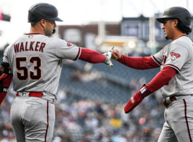 Corbin Carroll celebrating his walkoff hit