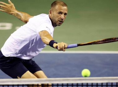 Dan Evans celebrates his victory at Citi Open