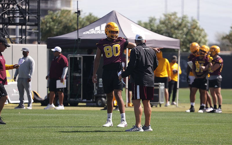 Arizona State Tight End Messiah Swinson making a catch at Camp T.